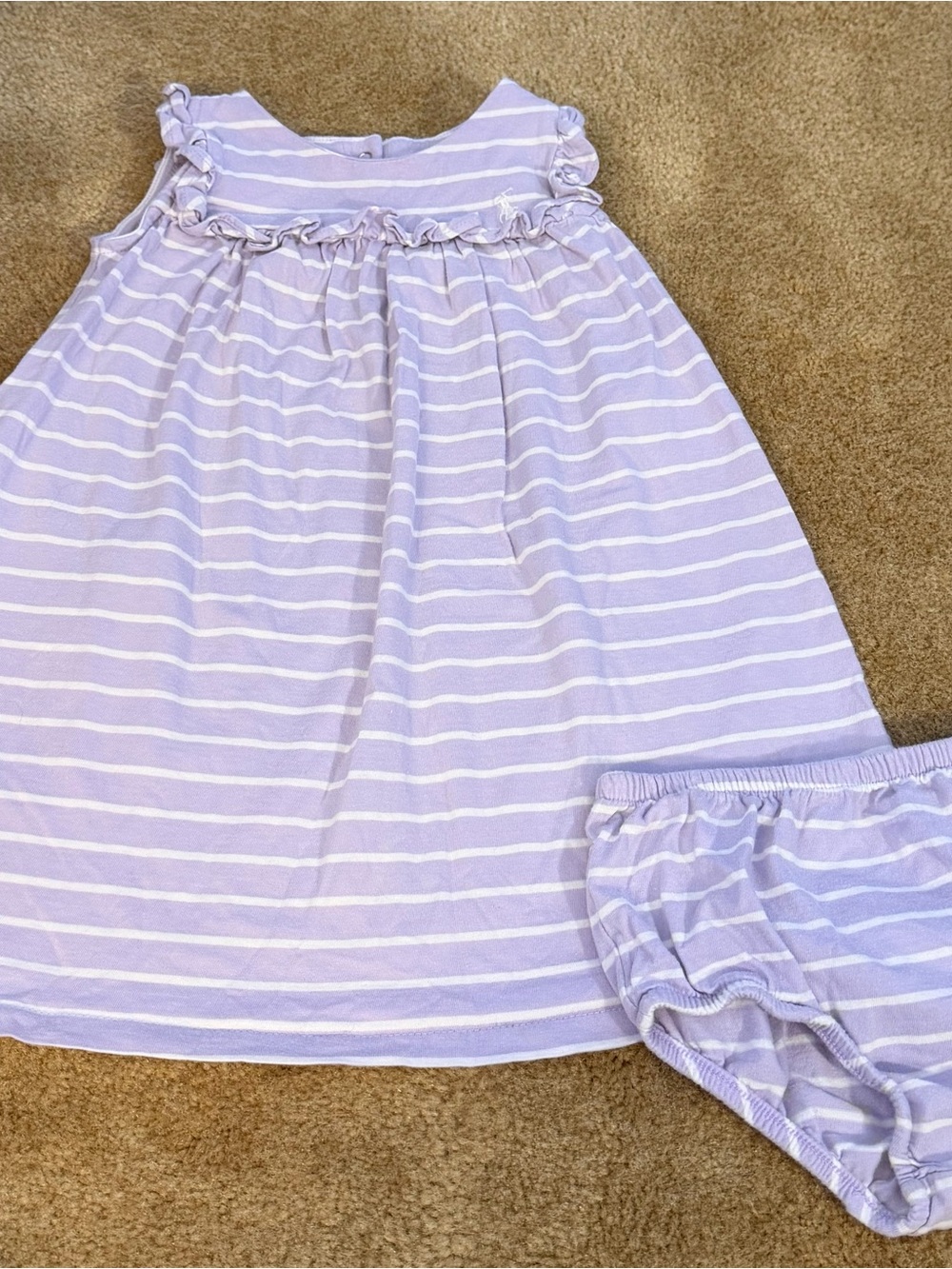 Polo by Ralph Lauren Lavender and White Striped Dress with Bloomer